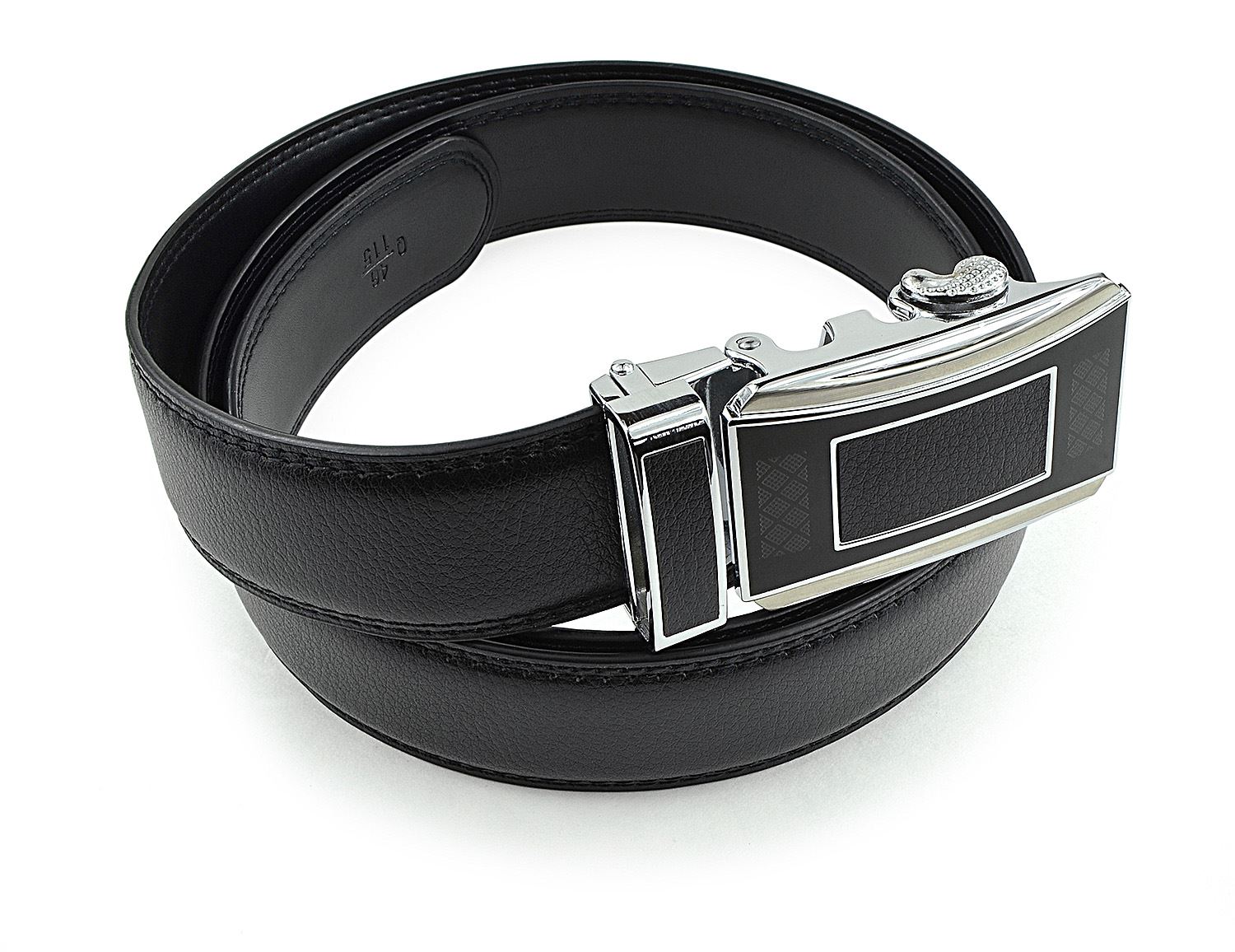 Mens Leather Belt with Automatic Slide Buckle - Black PU Leather Ratchet Belt by Moda Di Raza - Black One Size