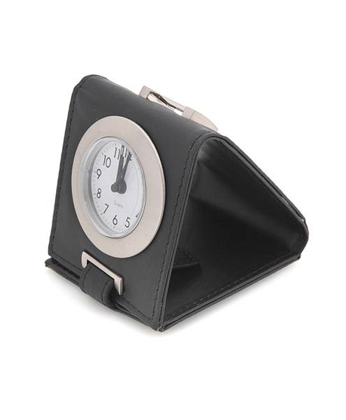 Travel-Time Leather Easel Alarm Clock- Black