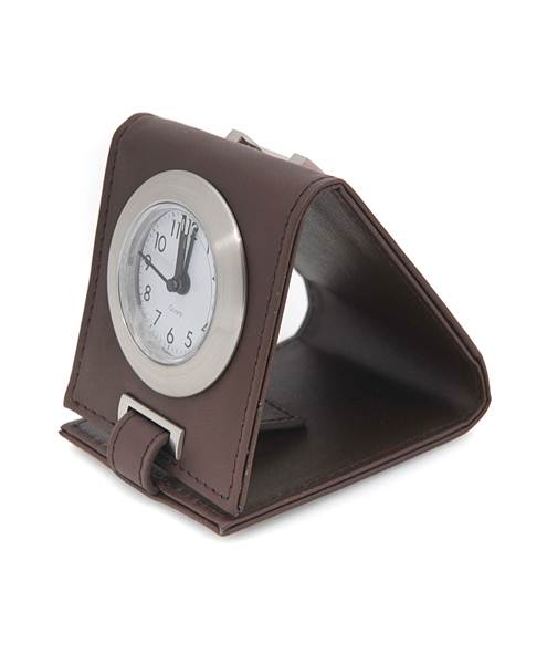 Travel-Time Leather Easel Alarm Clock Brown