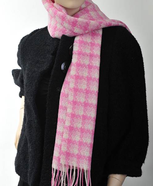 Check Soft Warm 100% Wool Scarf Pink