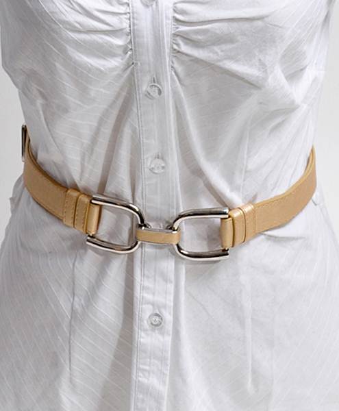 U-Latch Buckle Leather Skinny Adjustable Belt-Gold