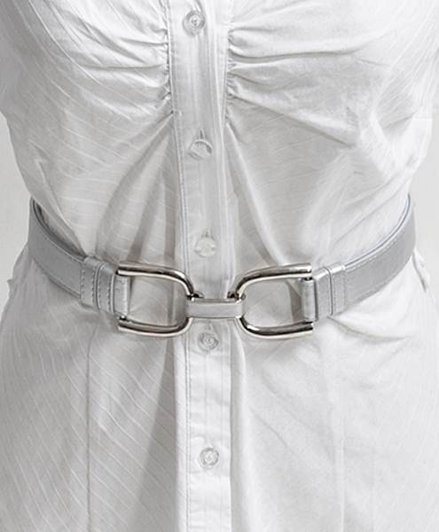 U-Latch Buckle Leather Skinny Adjustable Belt-Silver
