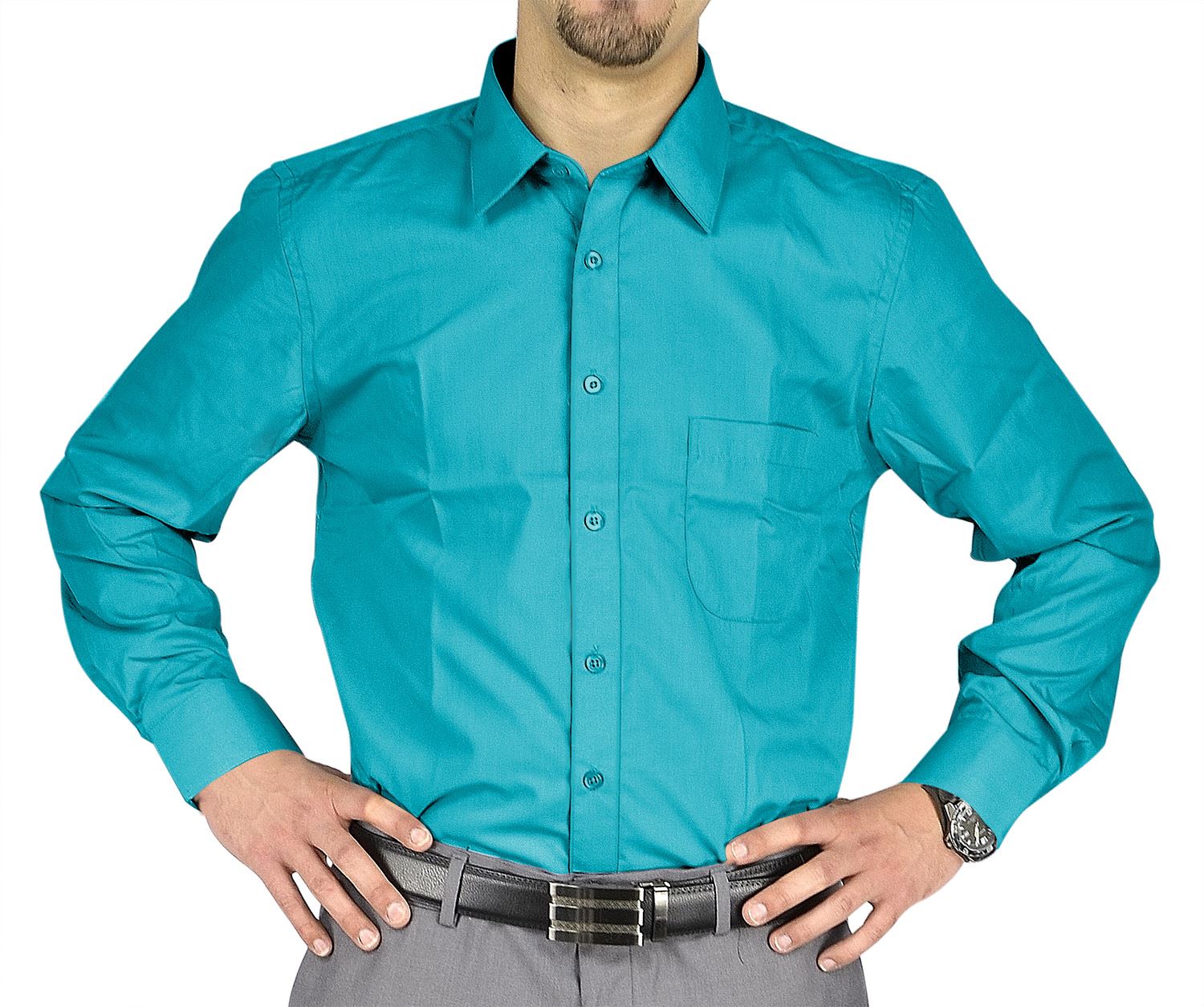 Moda Di Raza- Men's Slim Fit Casual Dress Shirts - Turquoise / 32/33-15.5