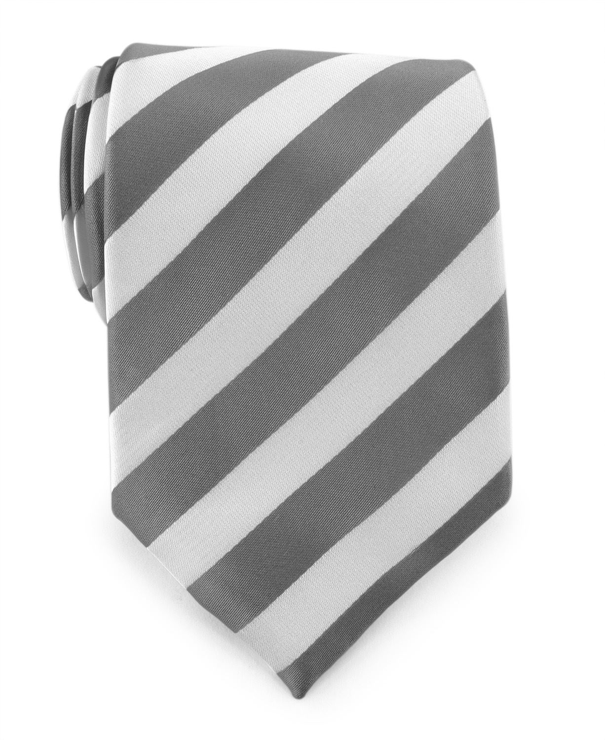 Uomo Vennetto Men's Charcoal and White College Stripe Woven Polyester Tie and Handkerchief Set
