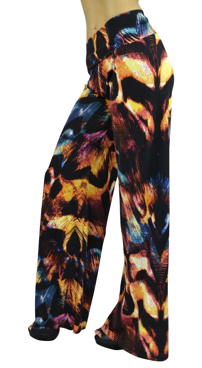 Belle Donne- Women's High Waist Palazzo Pants - Flaming Leaves printed/L