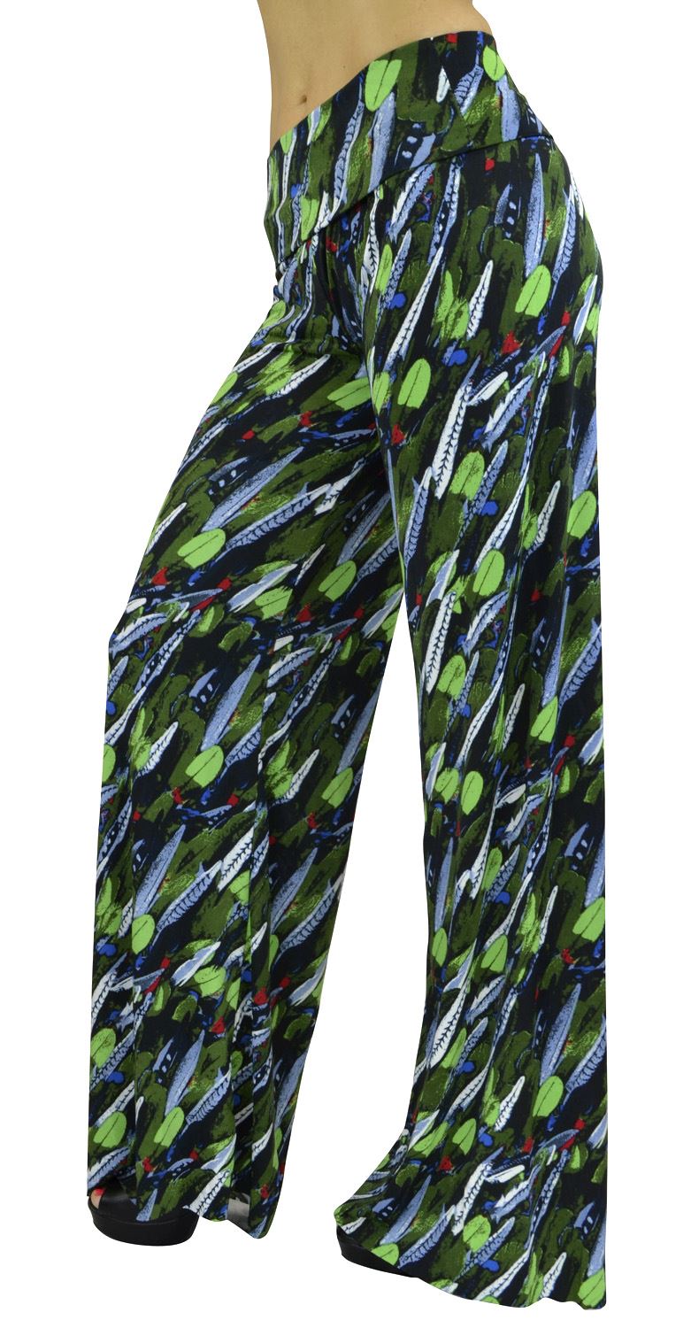 Belle Donne- Women's High Waist Palazzo Pants - Rain Forest printed/S
