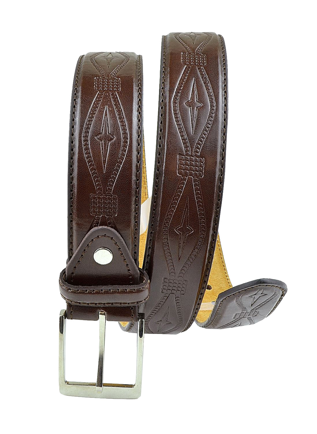 Moda Di Raza-Mens Leather Iron Cross Belt - Dress Belt - Silver Polished Square Buckle - Rustic Western Style Waist Belt - Single Prong Buckle - Brown