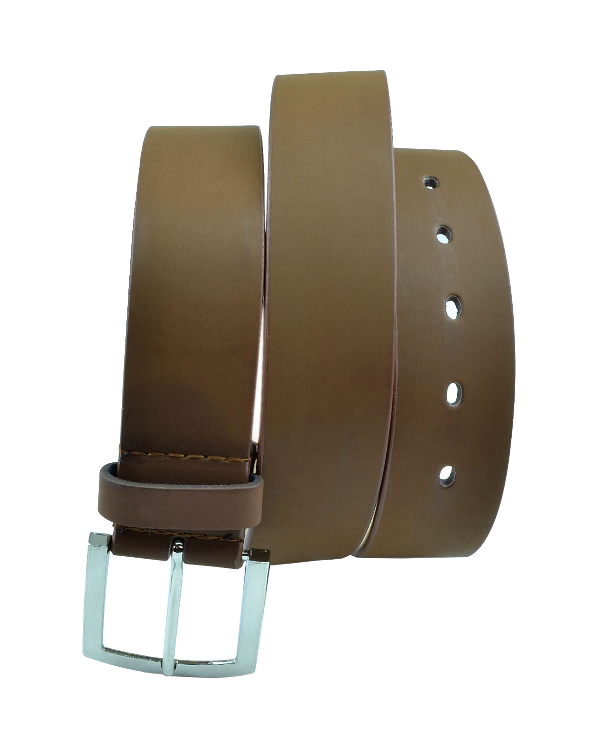 Moda Di Raza- Men's 'Basic' Leather Belt - Dress Belt - Silver Polished Square Buckle - Single Prong Buckle - Brown/L