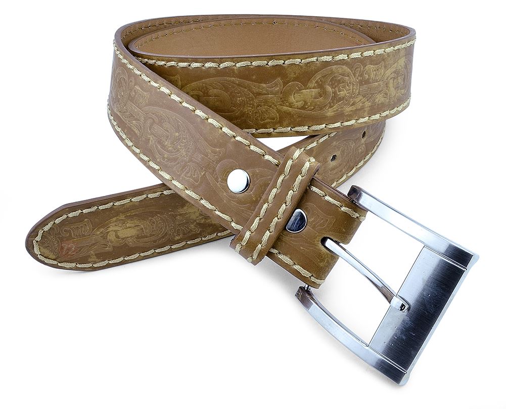 Moda Di Raza-Men Leather Belt - Jean Dress Belt With Buckle Desginer Inspired - Tan/Small