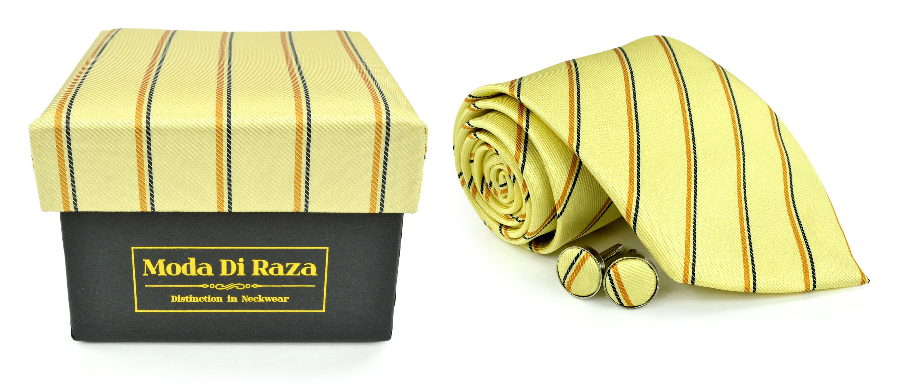 Moda Di Raza Men's NeckTie 3.0 With Cufflink n Gift Box Wedding Formal Events - Banana