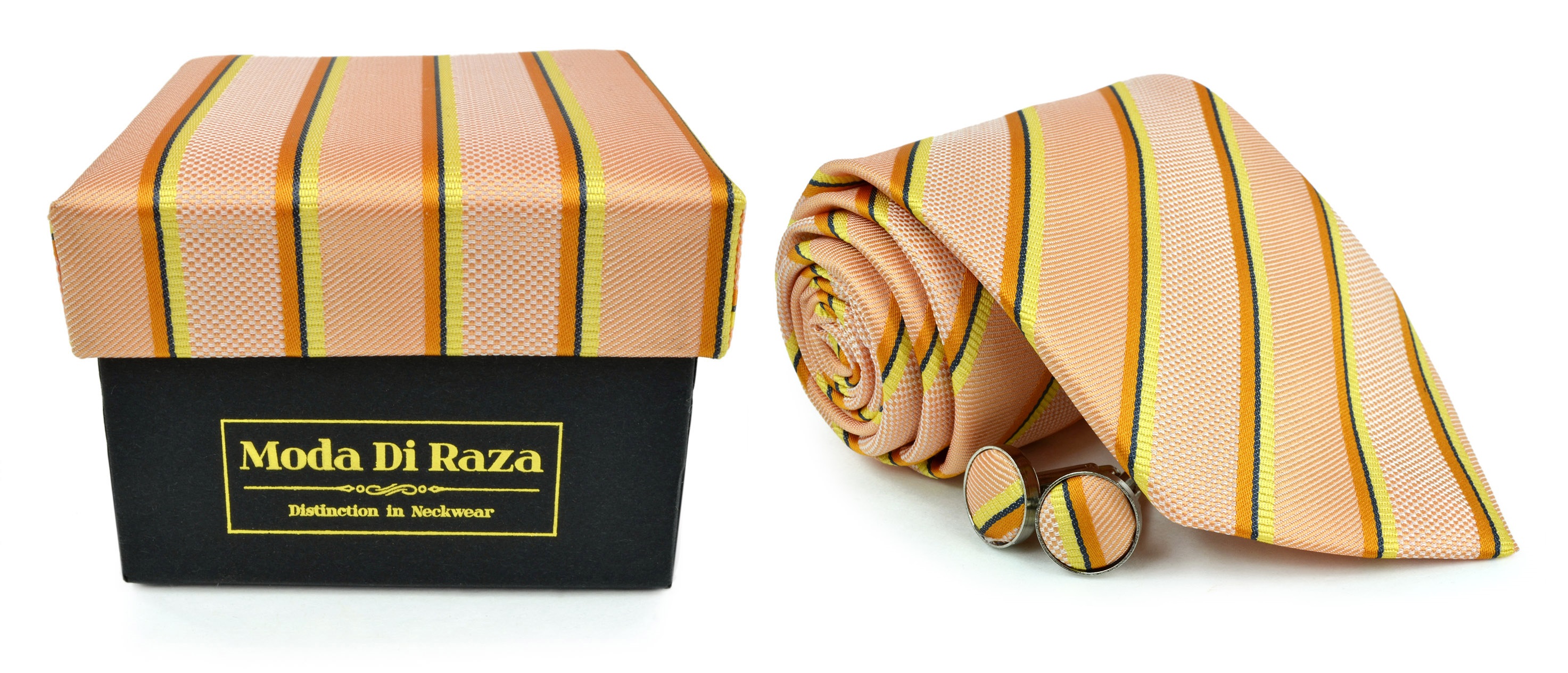 Moda Di Raza Men's NeckTie 3.0 With Cufflink n Gift Box Wedding Formal Events - Orange