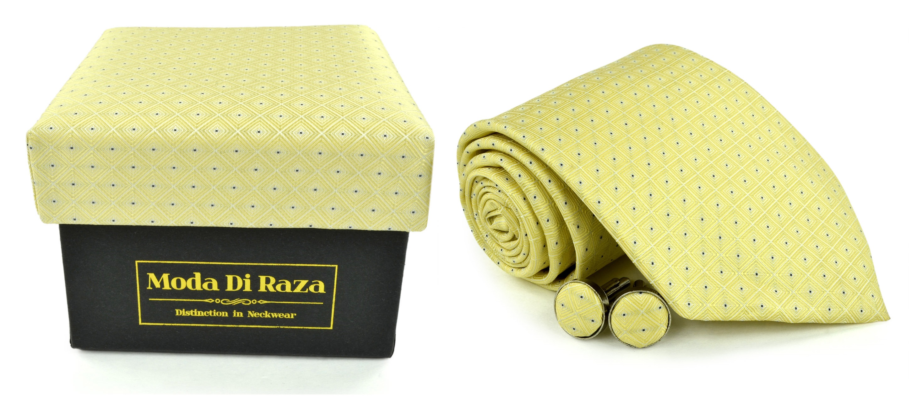 Moda Di Raza Men's NeckTie 3.0 With Cufflink n Gift Box Wedding Formal Events - Cream