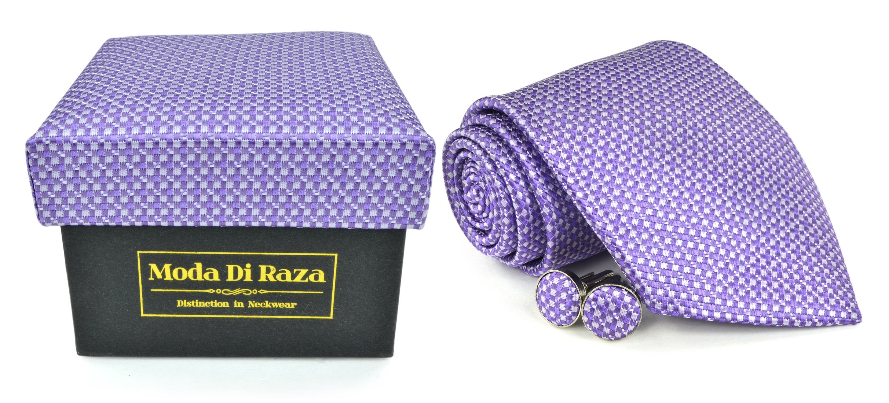Moda Di Raza Men's NeckTie 3.0 With Cufflink n Gift Box Wedding Formal Events - Dark Purple