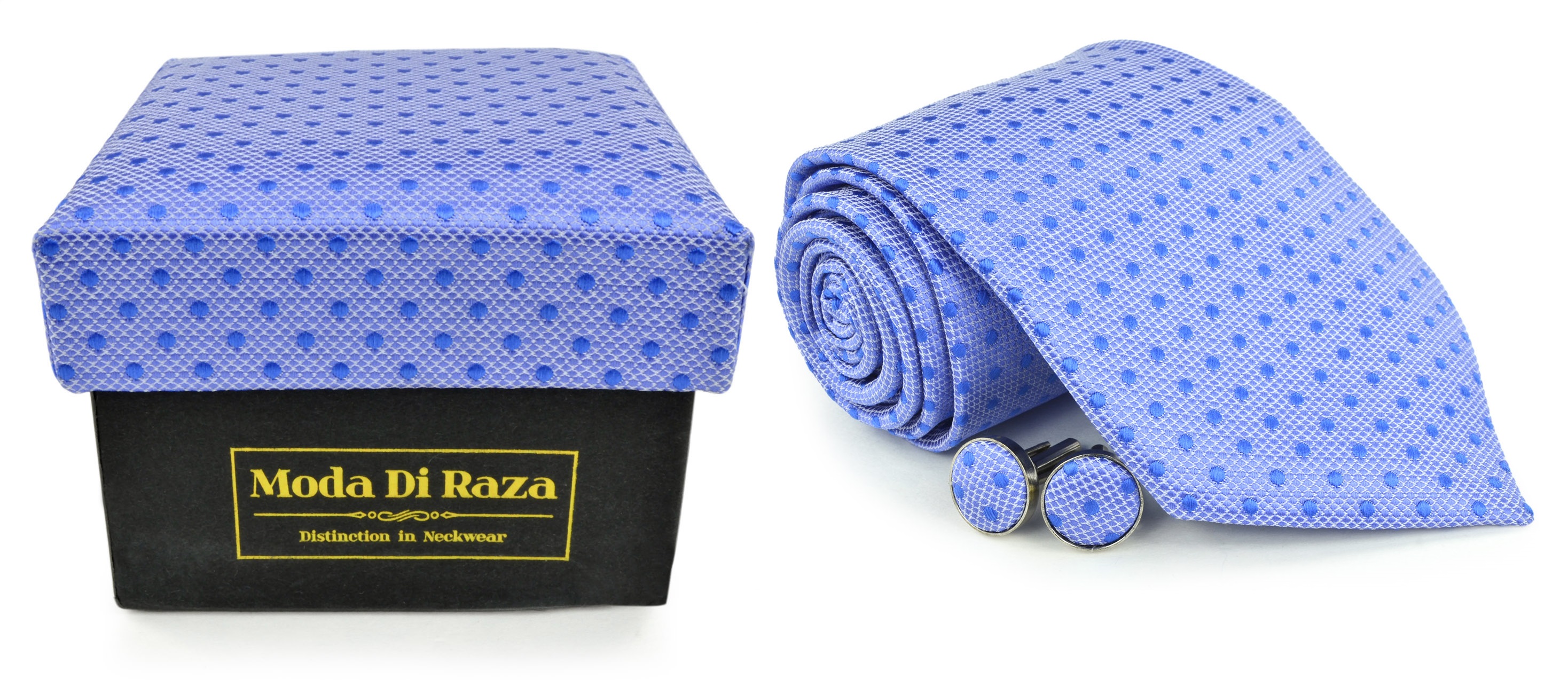 Moda Di Raza Men's NeckTie 3.0 With Cufflink n Gift Box Wedding Formal Events - LightBlue