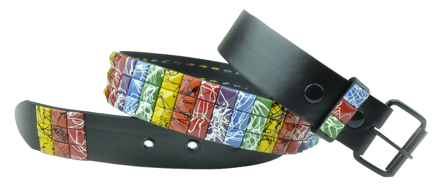 Dabung - Women's Genuine Faux Leather Belts - Rainbow-Black Splatter/XL