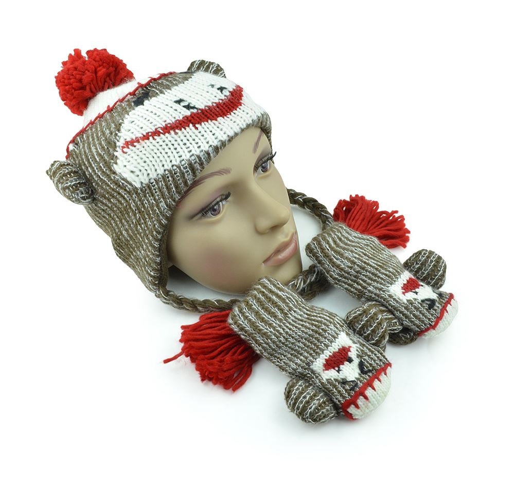 Unisex Warm Toddler Cute Brown Knit Sock Monkey Hat Winter Youth Baby Animal