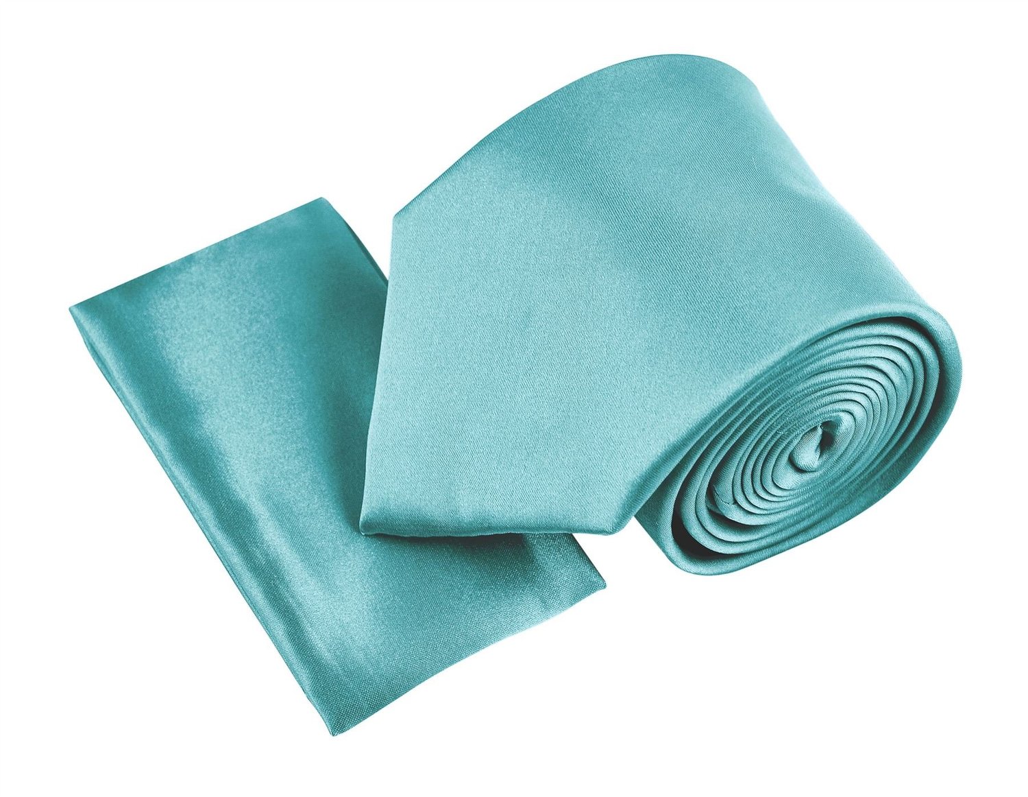 Belle Donne- Men's Solid Satin Silk NeckTie With Handkerchief -Tiffny Blue