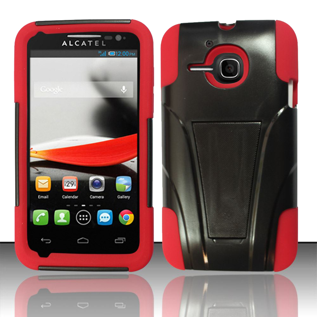 For Alcatel One Touch Evolve 5020T (T-Mobile) PC+SC HYBRID Cover w/ Kickstand - Red HYB