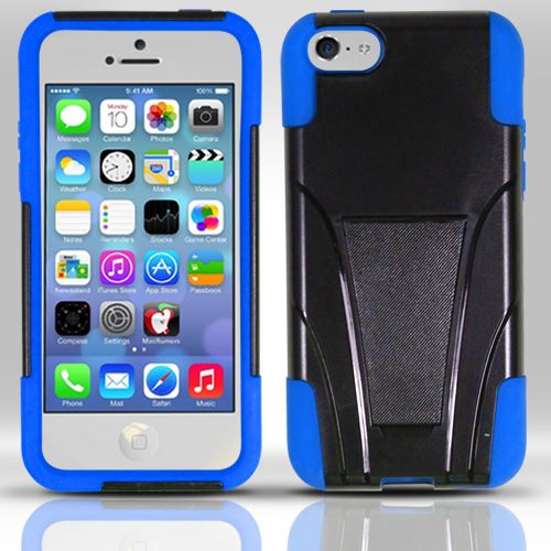 For iPhone 5c - PC+Silicon Hybrid Cover w/ KickStand - Blue HYB