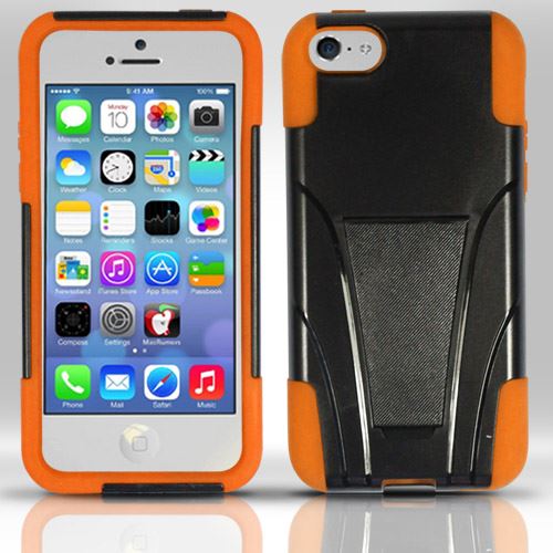 For iPhone 5c - PC+Silicon Hybrid Cover w/ KickStand - Orange HY