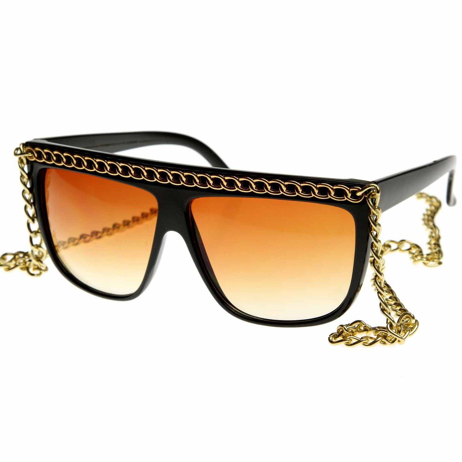 Celebrity Fab Chained Designer Inspired Fashion Glasses 12 Inch Chain - Brown