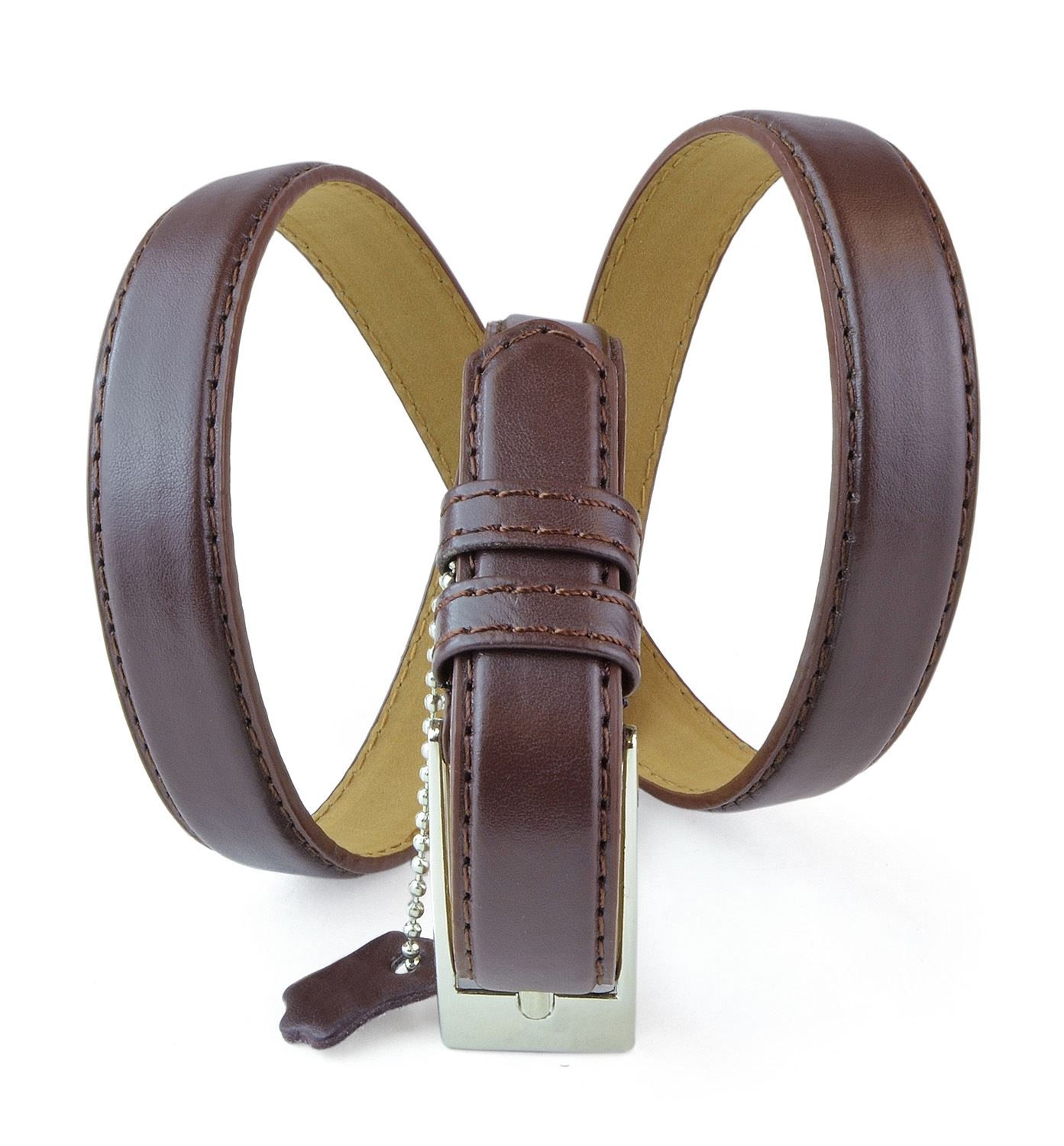Belle Donne - Women's Solid Color Faux Leather 3/4" Belt - Brown - Medium