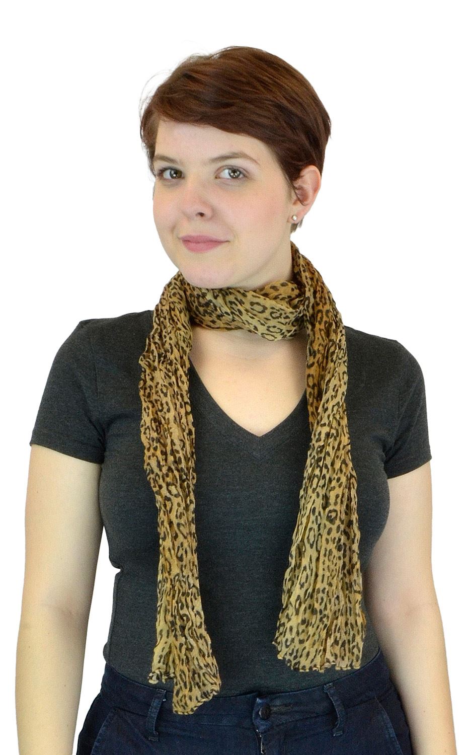 Belle Donne - Women's Leopard Pattern Sheer Polyester Scarf Formal Casual - Camel