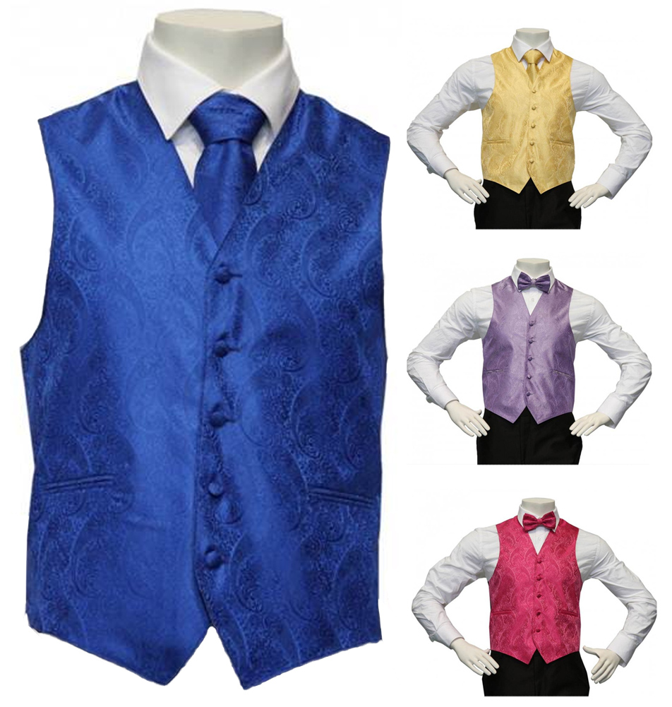 Amanti-Men's 4pc Set Paisley Tuxedo Vest -Tie-Hanky-Bow Tie-Matching Accessories