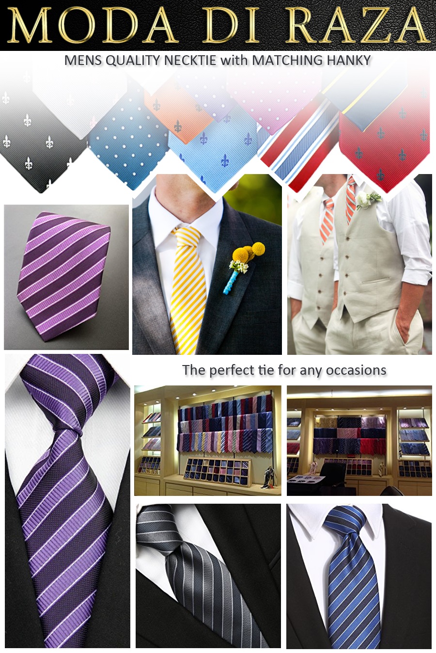 Moda Di Raza - Men's Skinny Necktie 2 Slim Tie Casual Business Formal