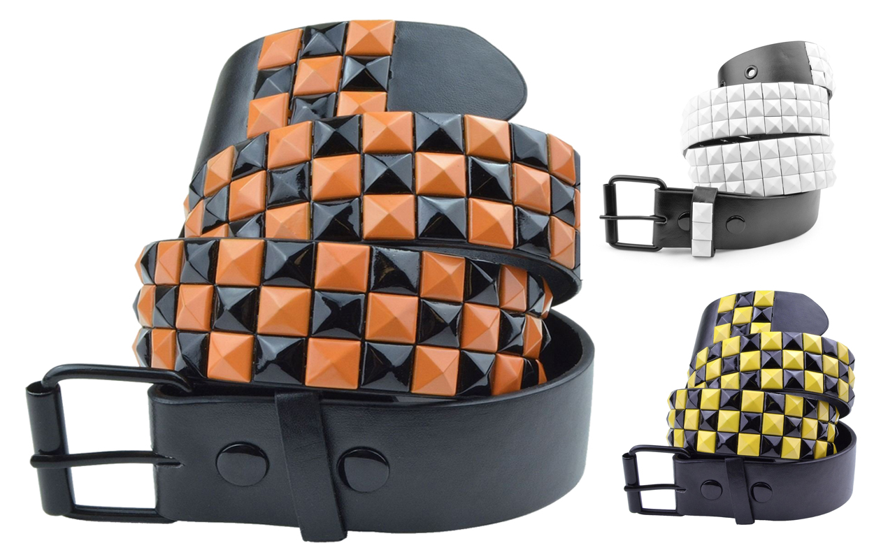 Dabung Leather Pyramid Studded Belt Strap Mens Womens Unisex Fashion Waistband
