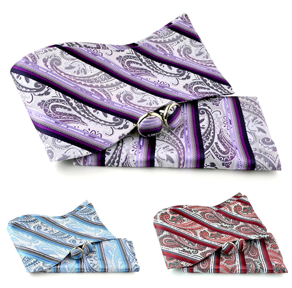Uomo Vennetto Men's Self Bowtie - Paisley Polyester Bow Tie and Cufflinks Set