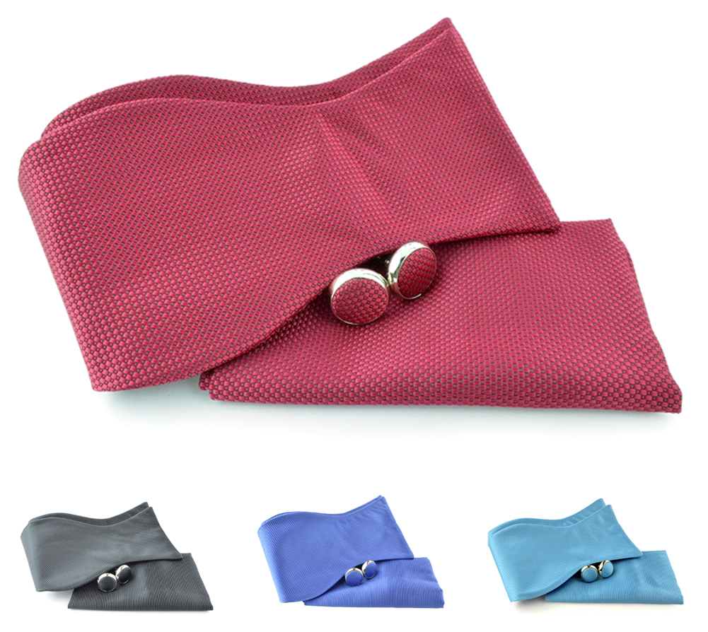 Uomo Vennetto Mens Clean Solid Color Self Tie - Bow Tie Hanky and Cufflinks Set