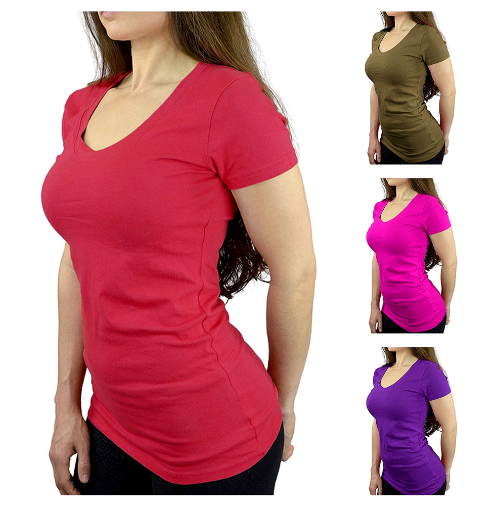 Belle Donne- Women's T Shirt Stretchy Scoop Neck Workout Yoga Cotton T-Shirt