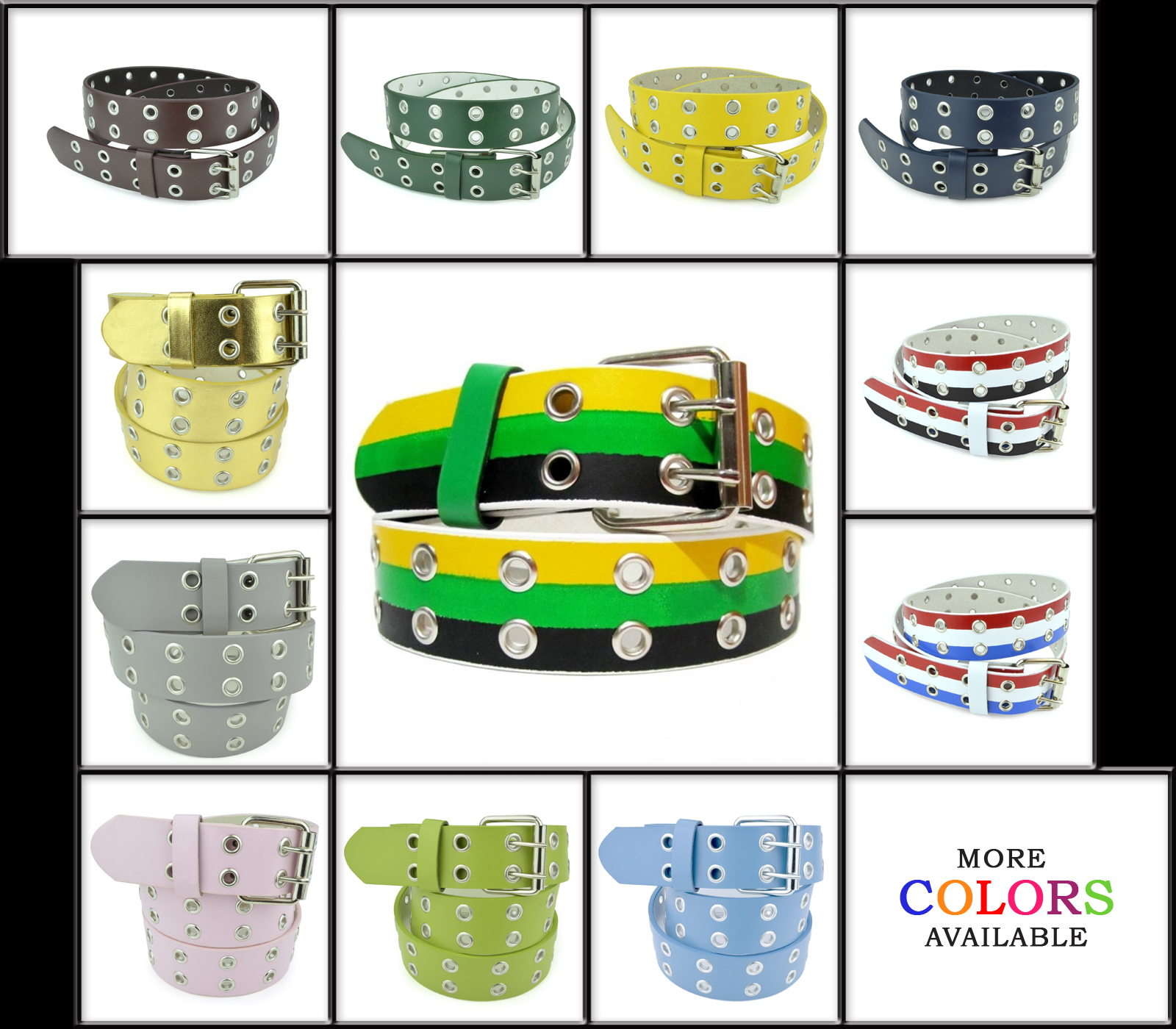 Solid Rich Fashion Color Double Grommet Genuine Leather Casual Jean Belt 35mm