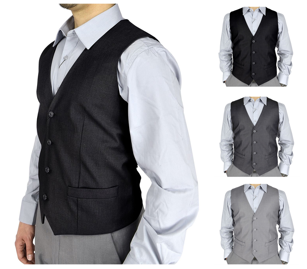 Moda Di Raza Mens V-Neck Formal Slim Wedding Fashion Solid Color Dress Suit Vest