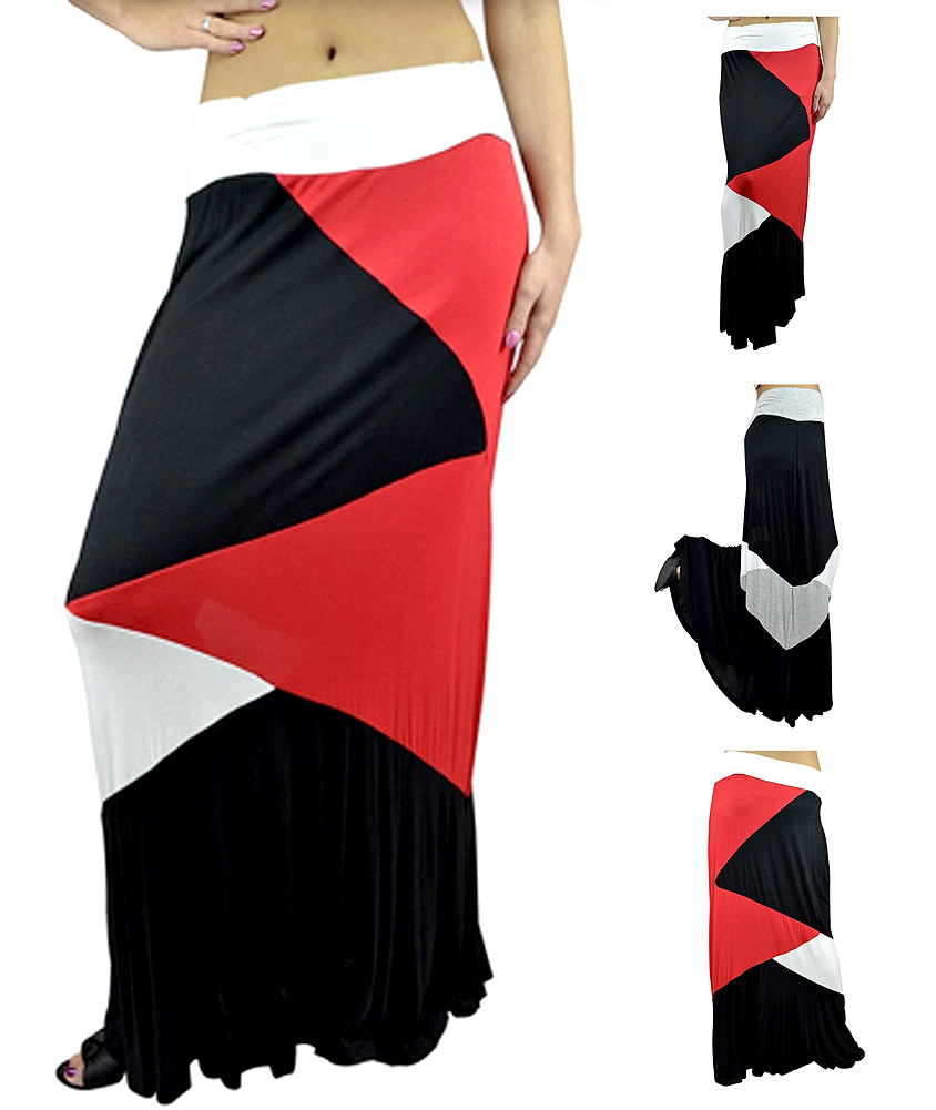 Belle Donne- Women's Ankle Length Block Skirt Spring Skirt Fashion Maxi Skirts