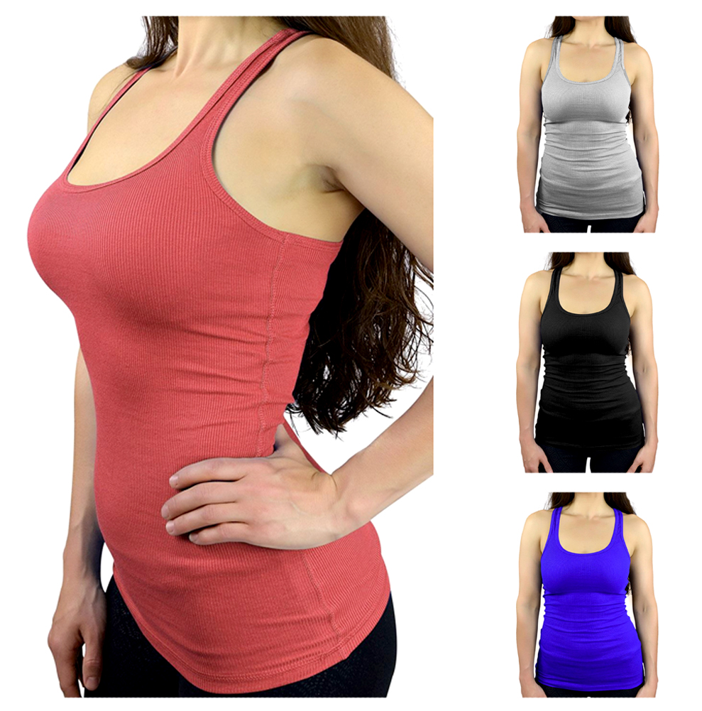 Belle Donne - Junior's Basic Stretchable Racerback Rib Tank Top - Solid Colors