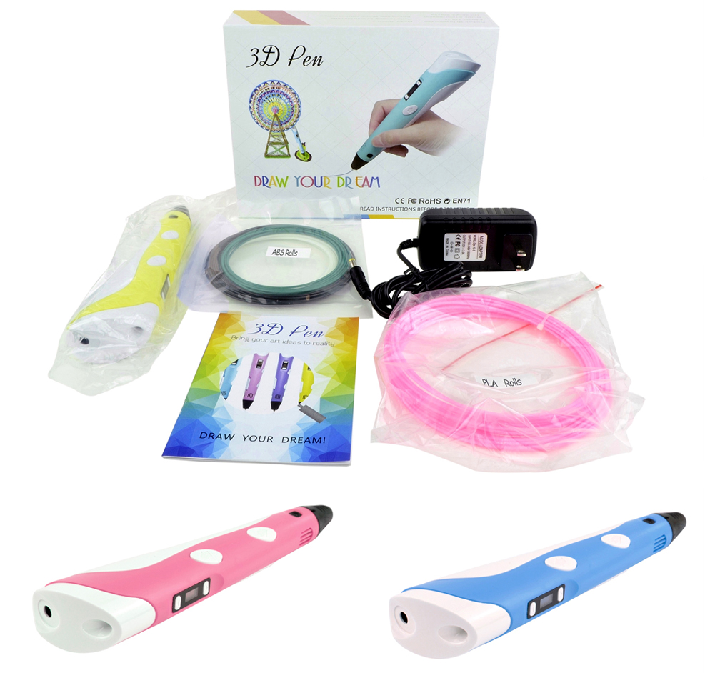 Shop72-3D Drawing Pen with LCD Screen,Filament,Power Adapter Complete Kit In Box
