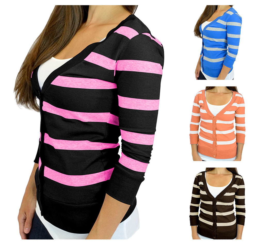 Belle Donne - Women / Girl Junior Size Soft 3/4 Sleeve V-Neck Sweater Cardigans