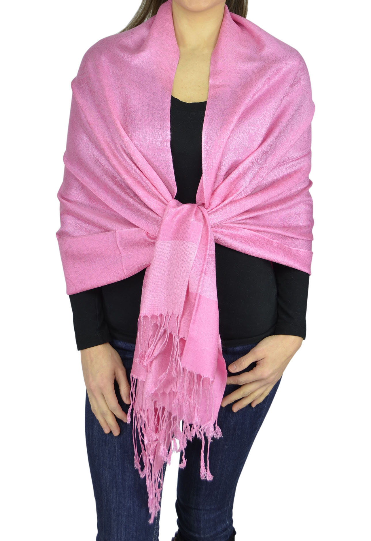 Belle Donne Jacquard Paisley Pashmina Soft Elegant Scarves Wrap Shawl Stole - Bright Pink