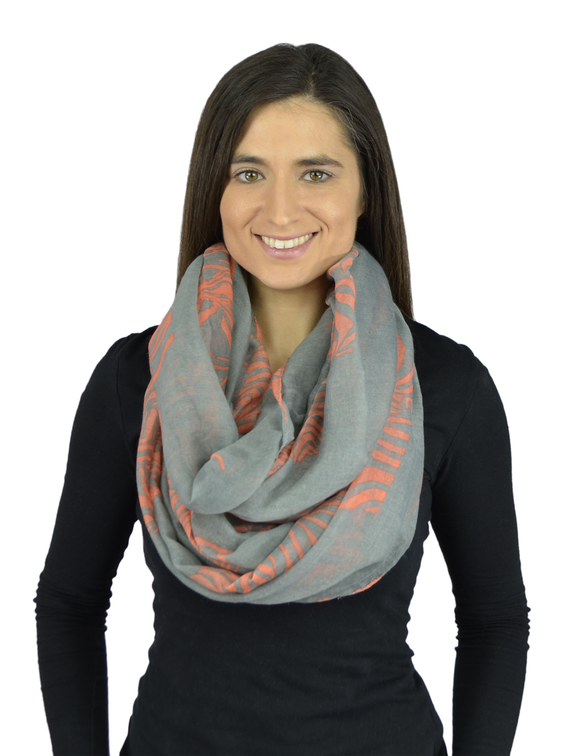 Belle Donne - Womens Mens Infinity Loop Scarves Beautiful Fashion Pattern Prints - Charcoal