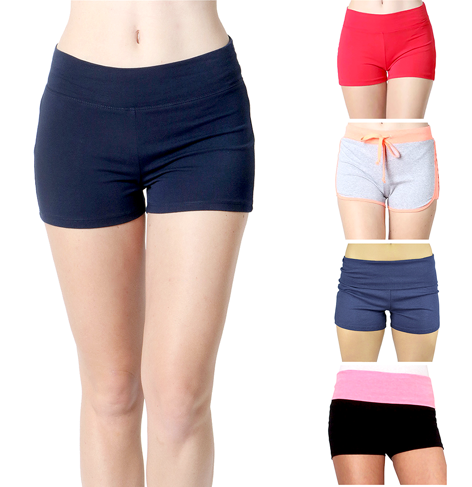 Women Yoga Shorts - Fold Over Cotton Shorts for Gym Girls by Belle Donne