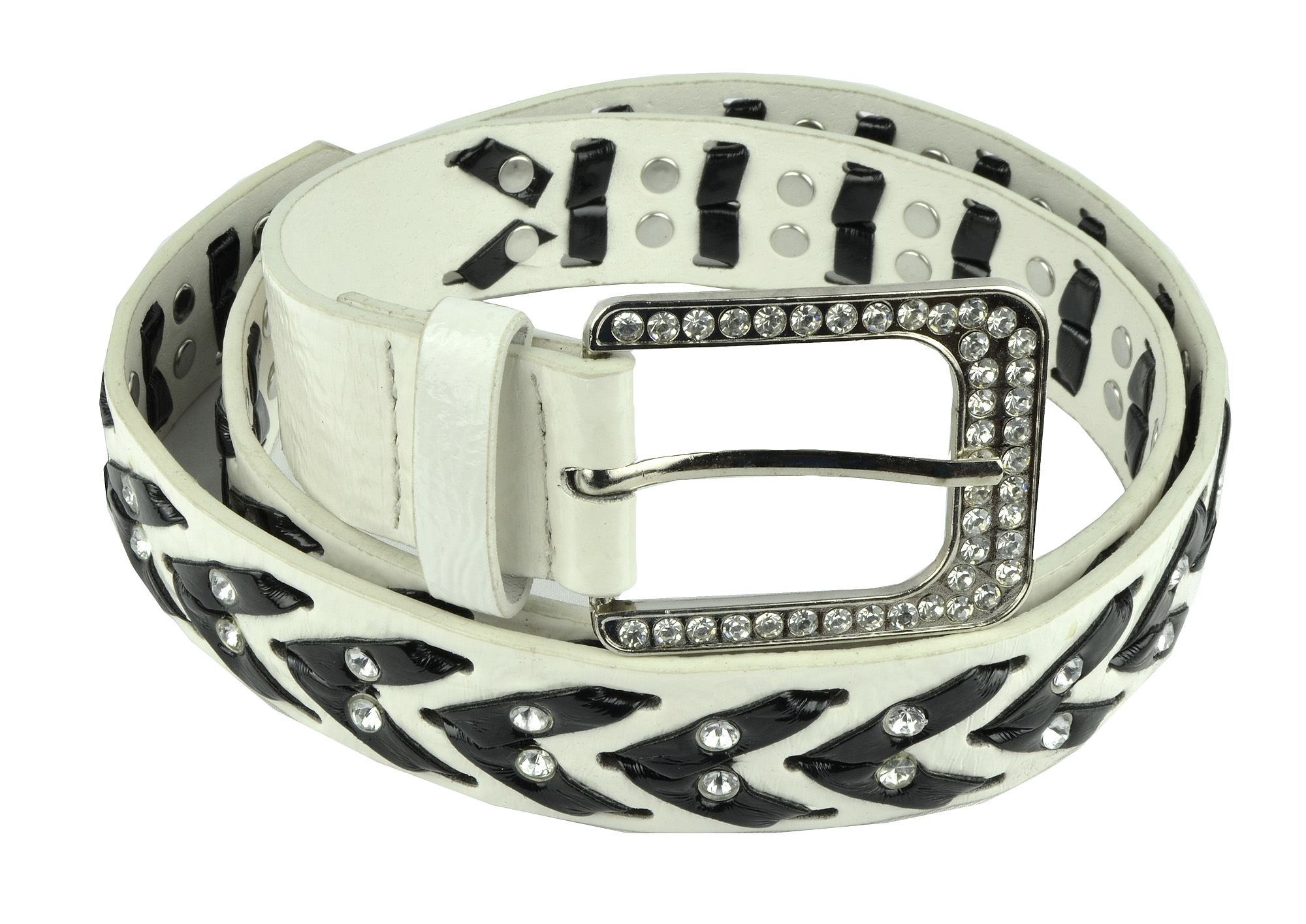 Womens Rhinestone Belts - Western Cowgirl Belt with Bling Buckles by Belle Donne - White