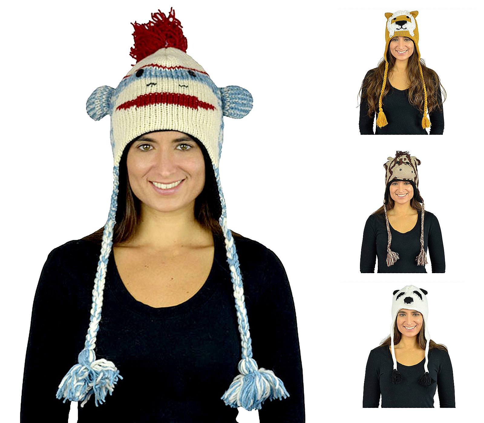 Belle Donne - Winter Hats Animal Hats With Mitten or Pom Pom Knit or Plush
