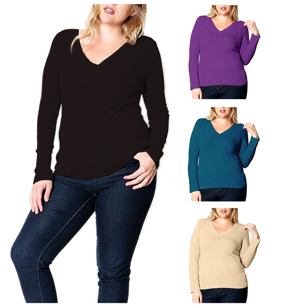 Belle Donne Plus Size T Shirt For Women V Neck Long Sleeves Casual Top
