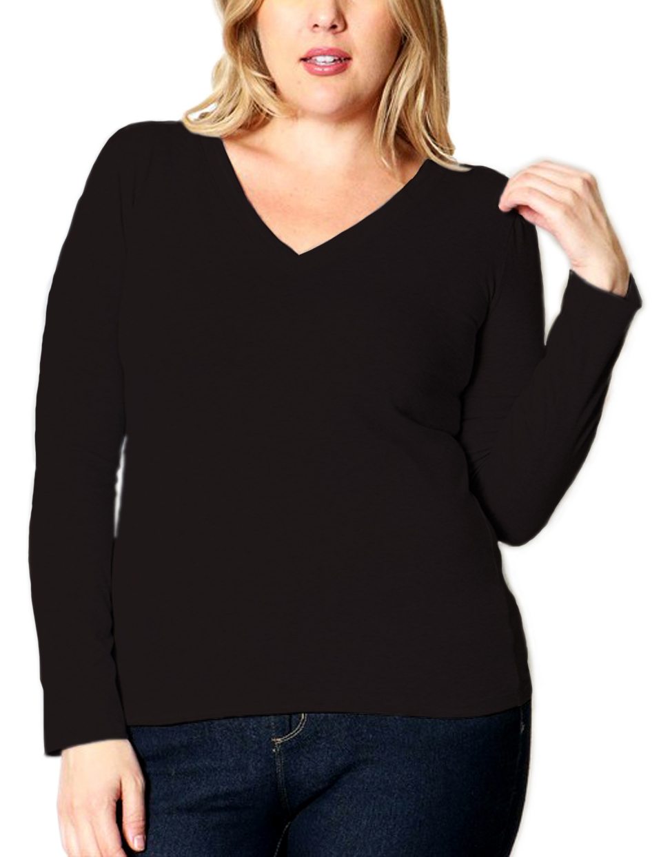 Belle Donne Plus Size T Shirt for Women V Neck Long Sleeves Casual Top - Black/X-Large