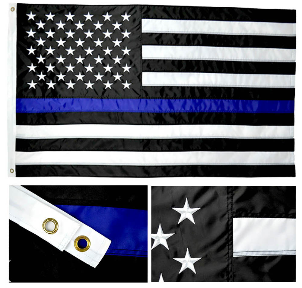 Shop72 - Flag Embroidered Stars Sewn Stripes - THIN BLUE LINE Police Flag