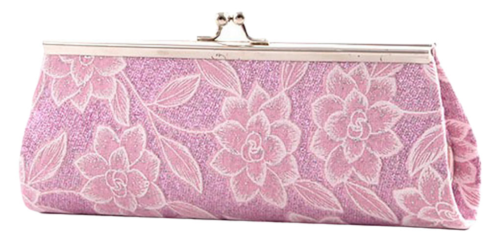 Long Hard Cover Clutch With Glittered Fabric And Flower Print Detail