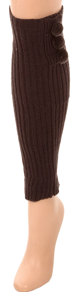 Belle Donne- Leg Warmer Solid Ribbed Knit Tie With Pom Pom Or Flower For Winter - Charcoal