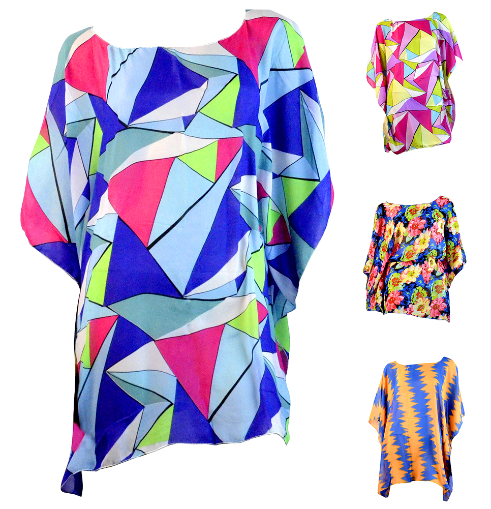 Women's Tie Dye Pattern Chiffon Caftan Poncho Tunic Top Hot Summer Trend